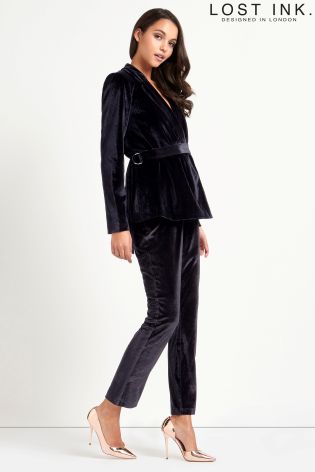 Lost Ink Velvet Belted Blazer